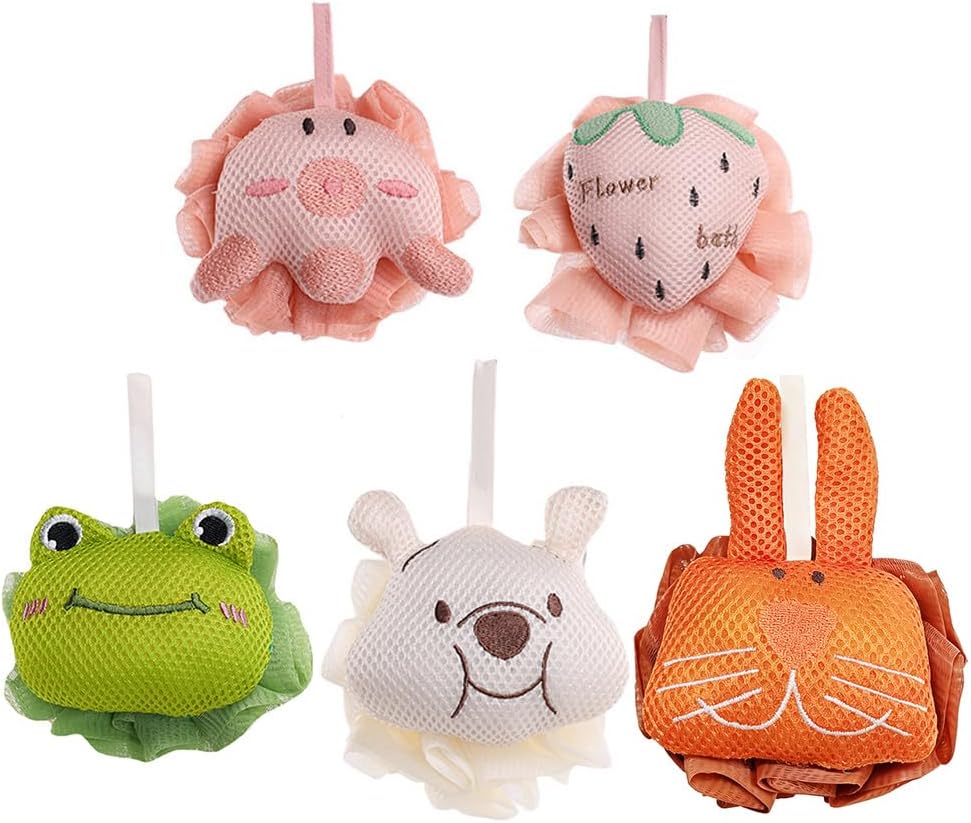 Bath Ball Loofah Sponge Pouf Body Scrubber Exfoliator Body Wash Sponge Bath Products for Children and Adults Take Foam and Rub Your Back(Strawberry) - Image 3