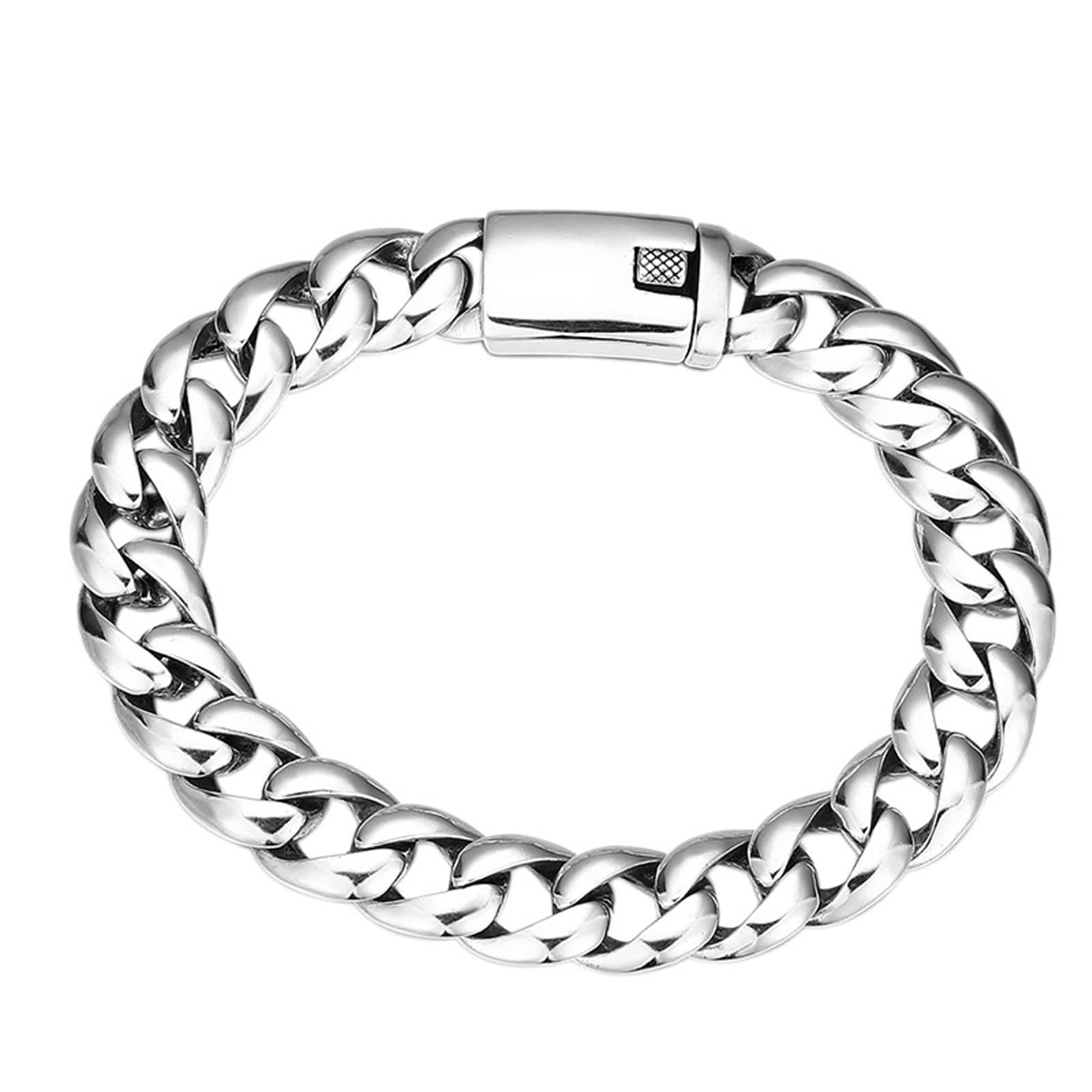 Pulsera de cadena cubana pulida de plata 925 auténtica para hombre