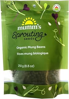 Mung Beans Sprouting Seeds, Mumm's | Large Size: 250 Grams (8.8 oz) | Certified Organic & Non-GMO | High Germination Rate | Resealable Bag | Crisp Light Nutty Sprouts | Wholesome, delicious and nutritious!