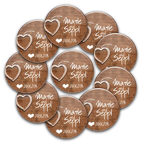 stylebutton - personalisierte Hochzeits-Anstecker: Gäste-Buttons"woodenHeart" als Gastgeschenk und zur Erinnerung Cover