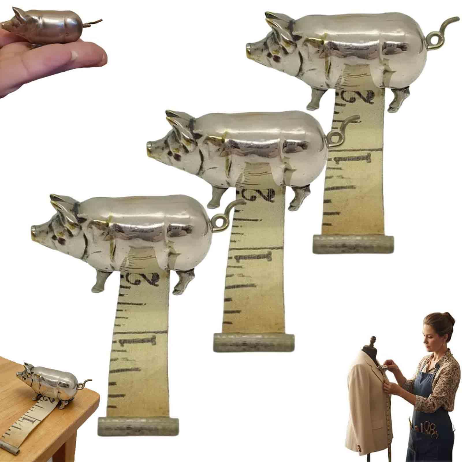 Medición de mini cinta de cerdo antigua, vintage de latón de cerdo, cinta de costura de cerdo, retráctil portátil, vintage, de metal, suave, para manualidades y costura (3 unidades)