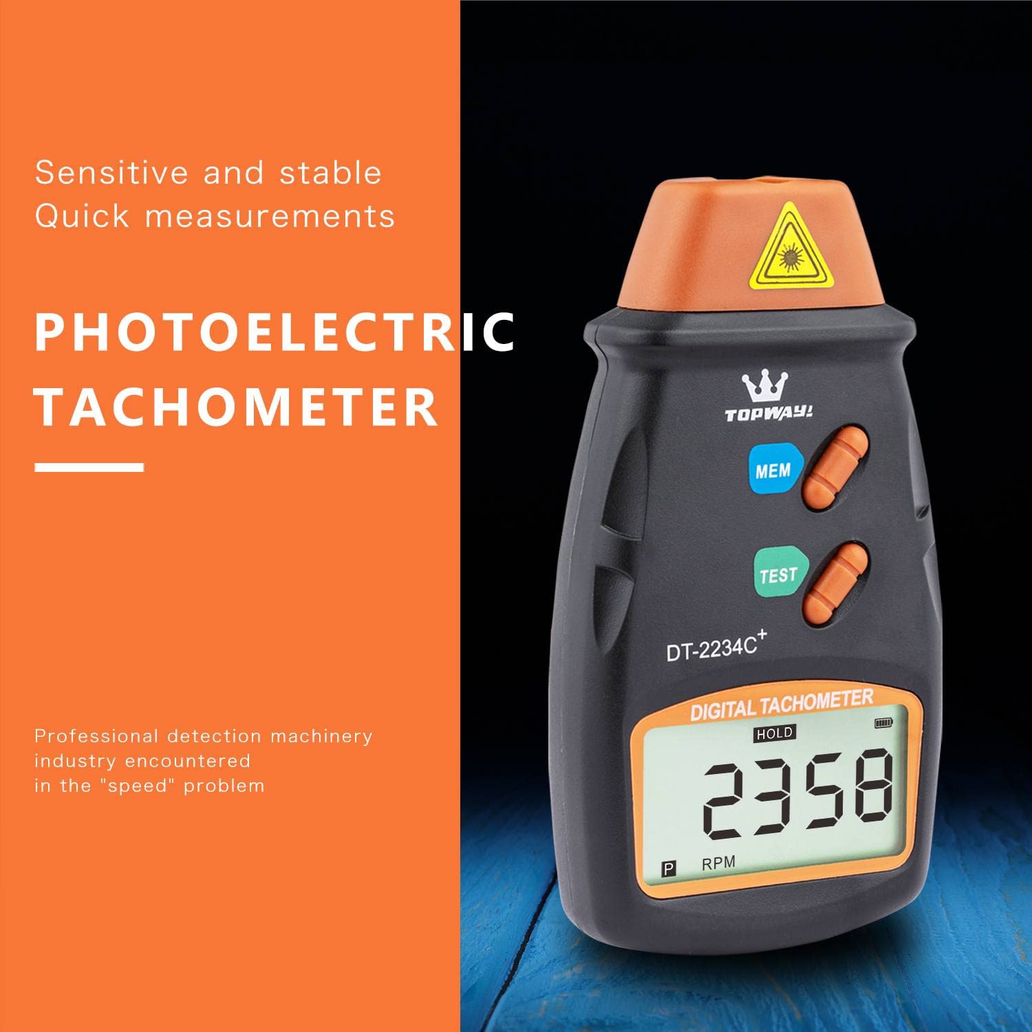 TOPWAY Tachimetro Digitale, DT-2234C + Contagiri Digitale Tester Senza Contatto con LCD Display, Raggio di Misurazione 2,5-99.999 RPM, per Veicoli Ruote Ventole