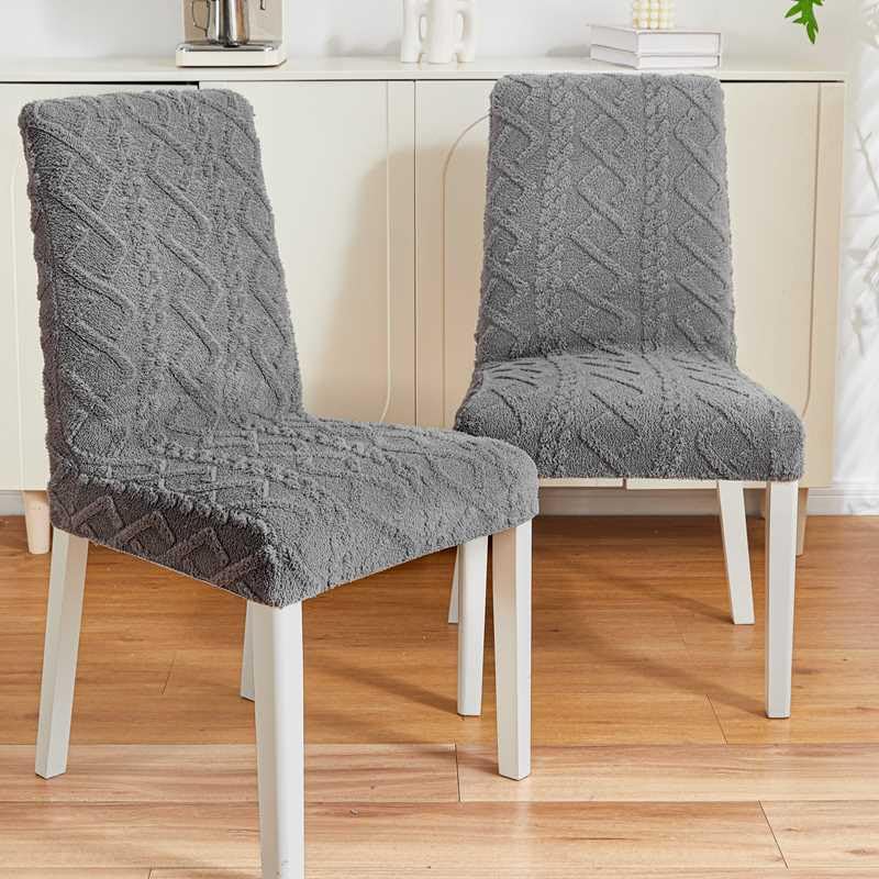 Image of HOMETHREADS Elastic Jacquard Chair Cover-Stretch Fit, Removable & Washable Short Dining Chair Seat Protector - 400gsm Soft & Wrinkle-Resistant Slipcover for Home, Kitchen, Banquet (D.Grey, Pack of 2)