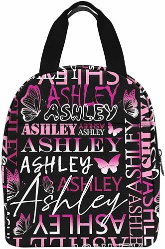 Miniatura 2 de InterestPrint Bolsa de almuerzo personalizada con nombre, lonchera de mariposa rosa degradada, regalo personalizado para nieta, nieto, sobrino,