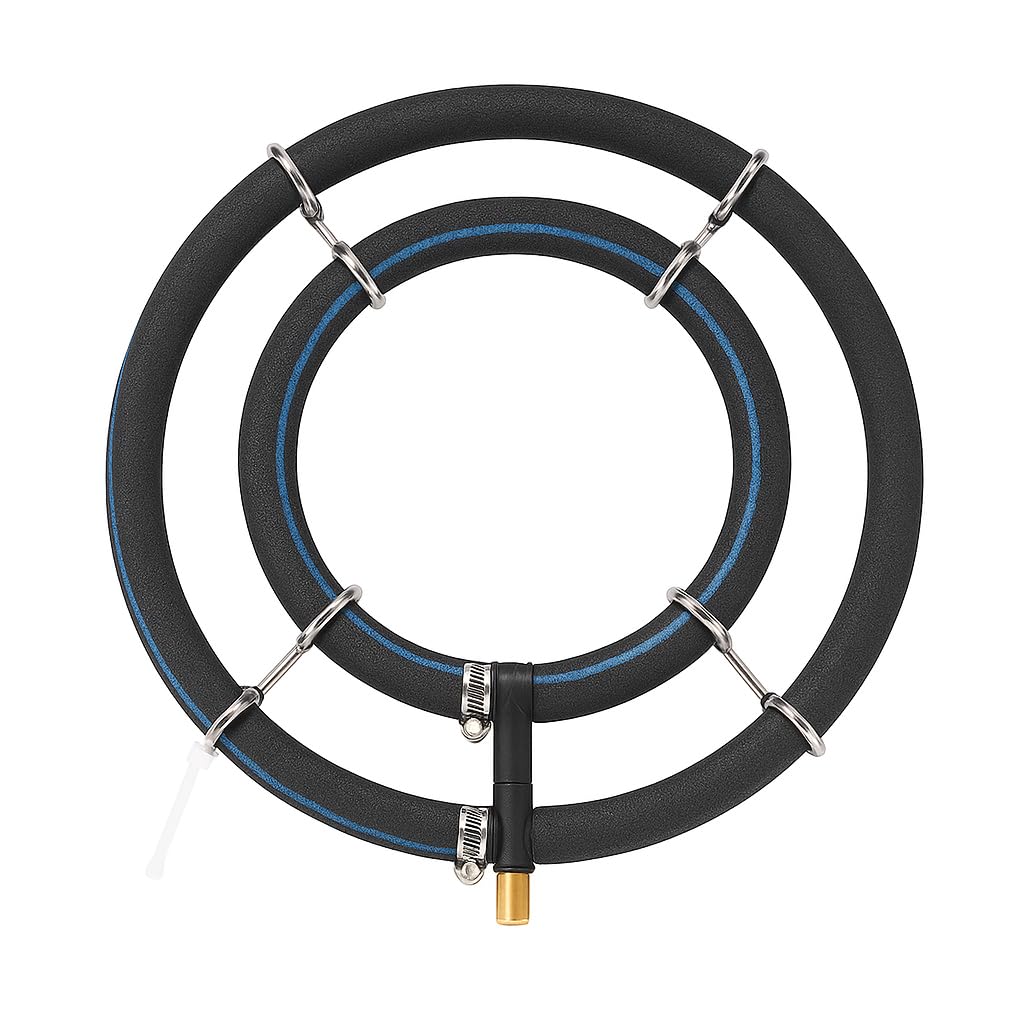 CESFRE Nano Air Stone Ring with 304 Stainless Steel Double Frame + 4 m PVC Air Hose - Aquarium & Pond Air Vent for Fish Farming, Oxygen Supply with Micro Bubbles (Double Ring Diameter 25 cm)