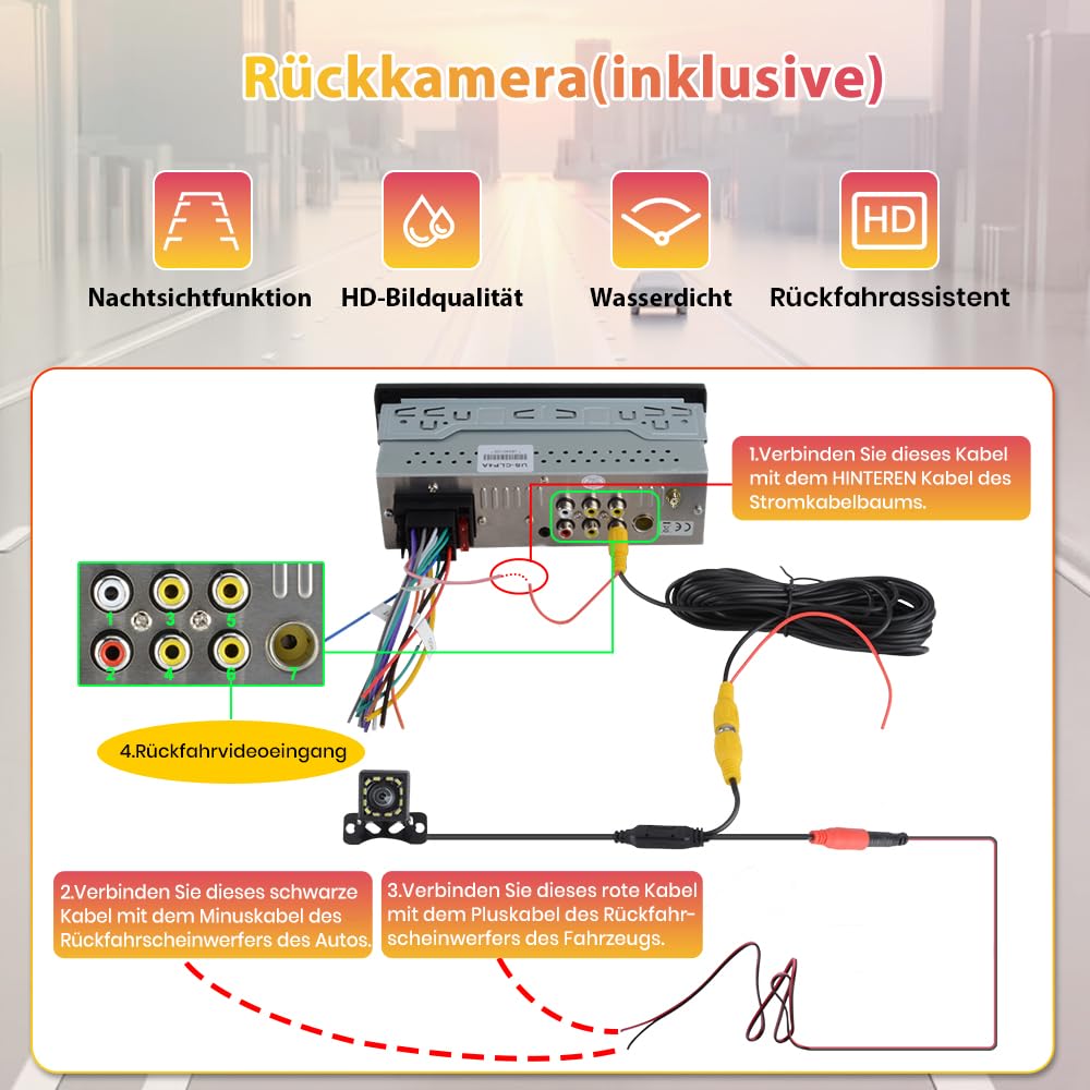1 DIN Universales Autoradio, Carplay, Android Auto, DAB+, Rückfahrkamera | 6,28 Zoll Touchscreen, Online-Navigation von Carplay, RDS, Typ-C-Anschluss, USB-Anschluss, AUX Anschluss, Bluetooth