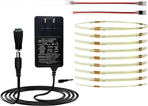 Miniatura 1 de GIDEALED Tira de luz LED COB de 16.4 pies con fuente de alimentación de 24 V, 4000 K blanco cálido, 480 LEDsm de alta densidad, iluminación uniforme