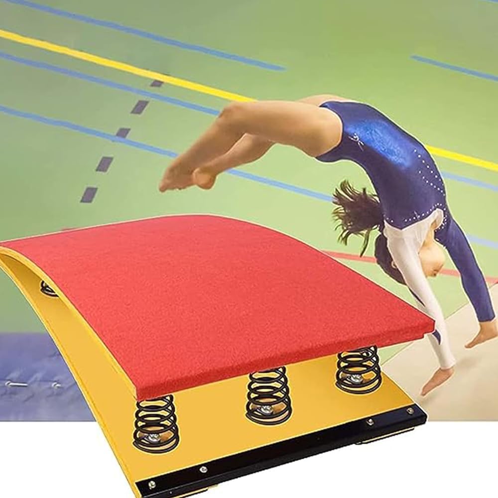 Generisch Hochleistungs-Springbrett für Gymnastik, Springbrett mit Stahlfedersystem und Rutschfester Sprungmatte, verstellbares Sprungbrett für Zuhause und Fitnessstudio (2 Federn, 40 x 60 x 18 cm)