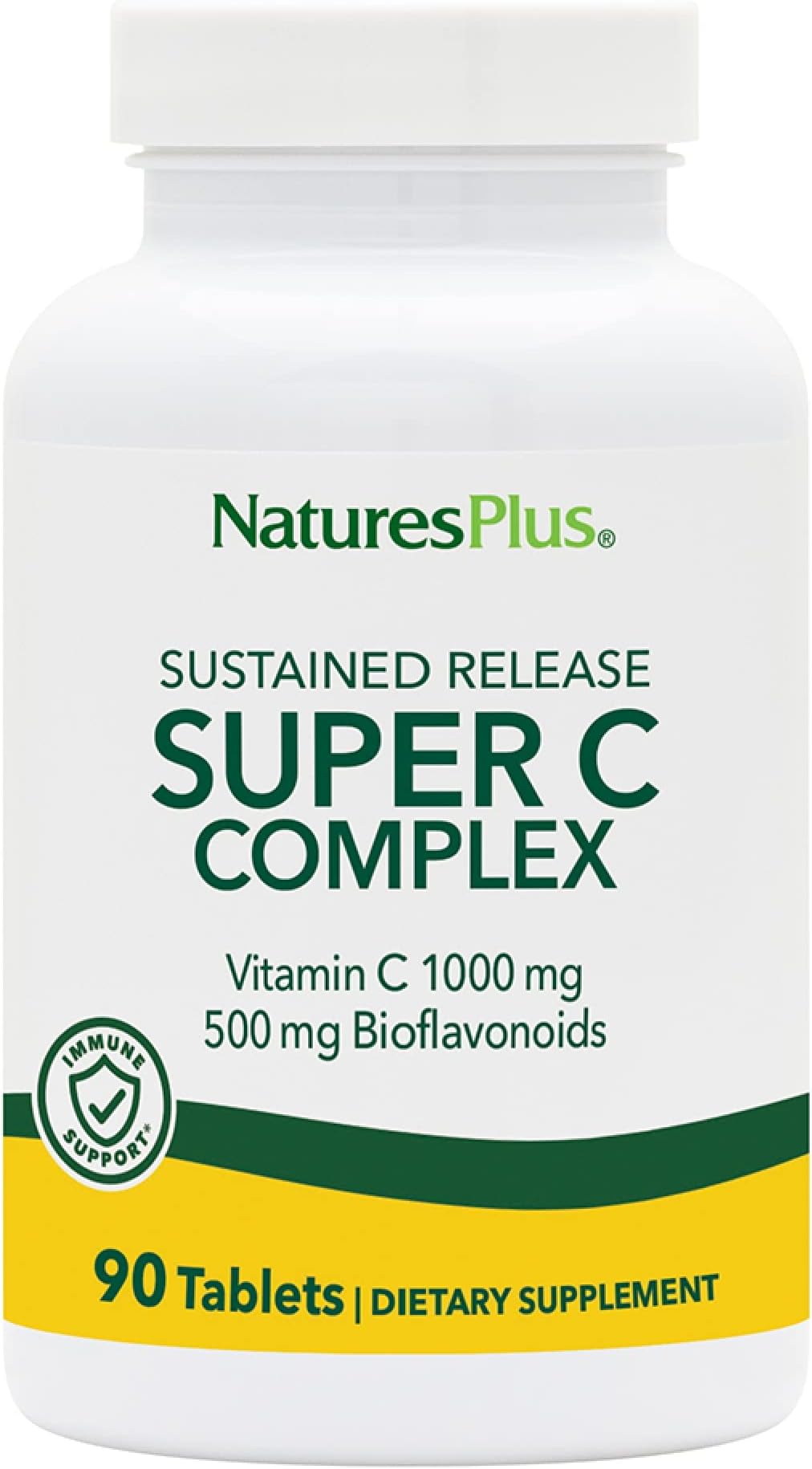 Super C Complex, Sustained Release - 90 Tablets - 1000mg Vitamin C + 500mg Bioflavonoids - Vegetarian, Gluten Free - 90 Servings
