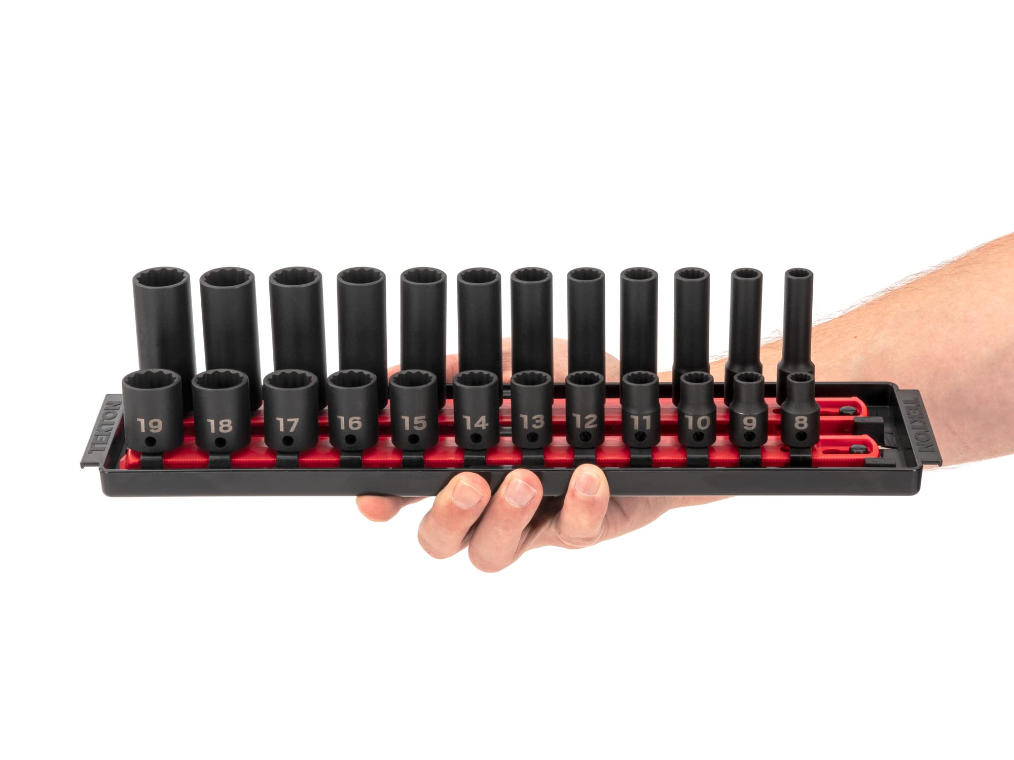 TEKTON SID91213 12-punktowy zestaw nasadek udarowych z szynami, 24-częściowy (8-19 mm)