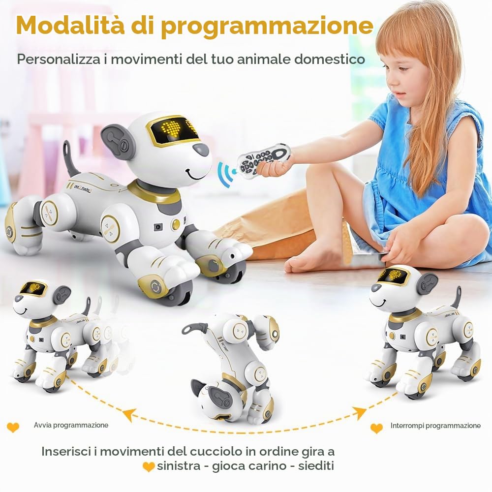 VATOS Cane Robot Telecomandato per Bambini - Cane Robot Interattivo Touch & Follow 17 Funzioni, Programmabile Intelligente da Passeggio Danzante RC Robot Giocattoli per Ragazze 3-12 Regali