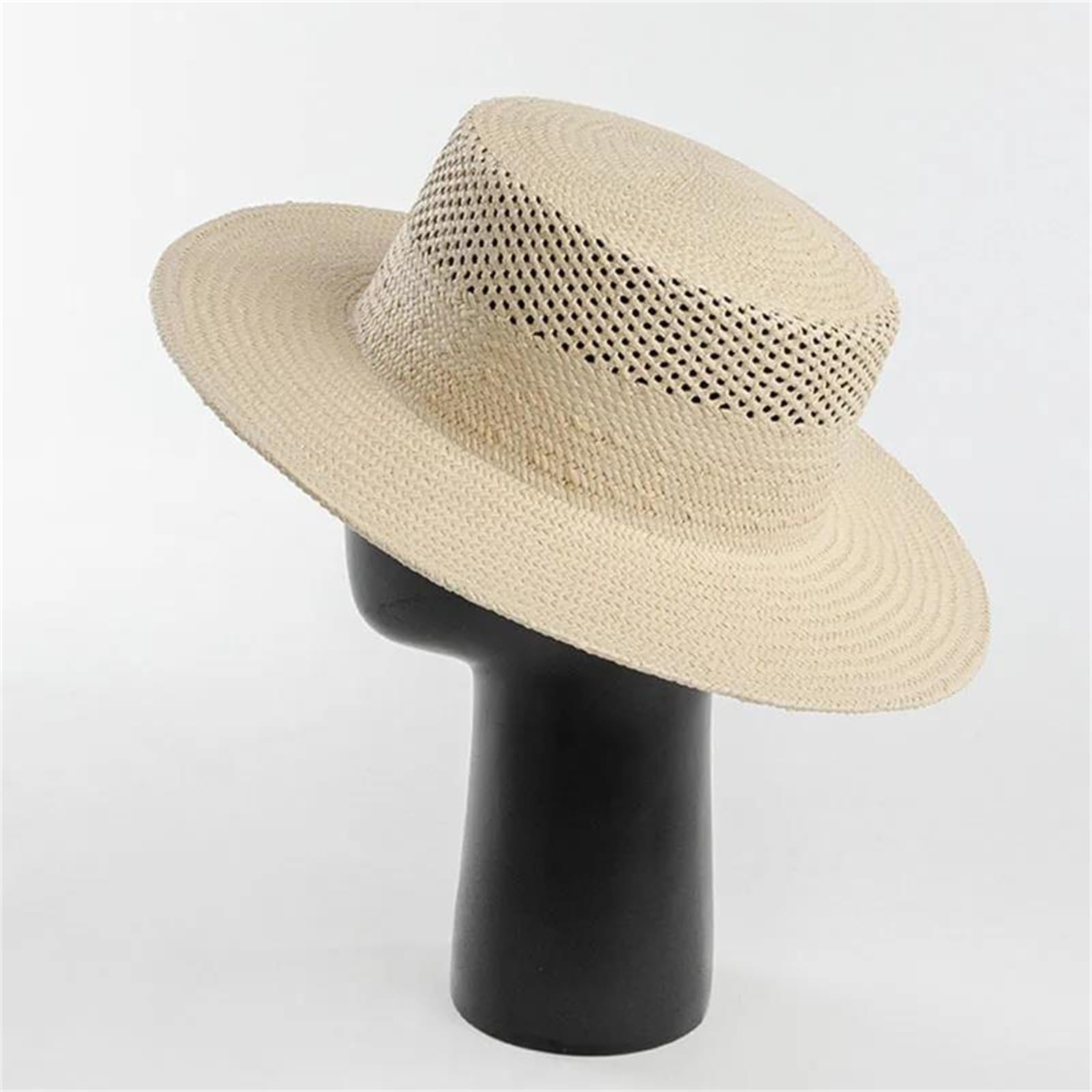 Sombreros de paja beige para mujer, sombrero de verano de ala ancha hueca de paja para el sol, para viajes, playa