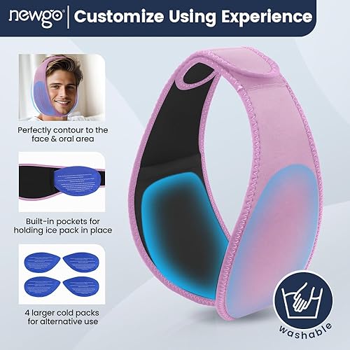 Miniatura 4 de NEWGO Paquete de hielo de mandíbula, paquete de hielo de muelas del juicio para aliviar el dolor bucal facial, envoltura de hielo facial con 4