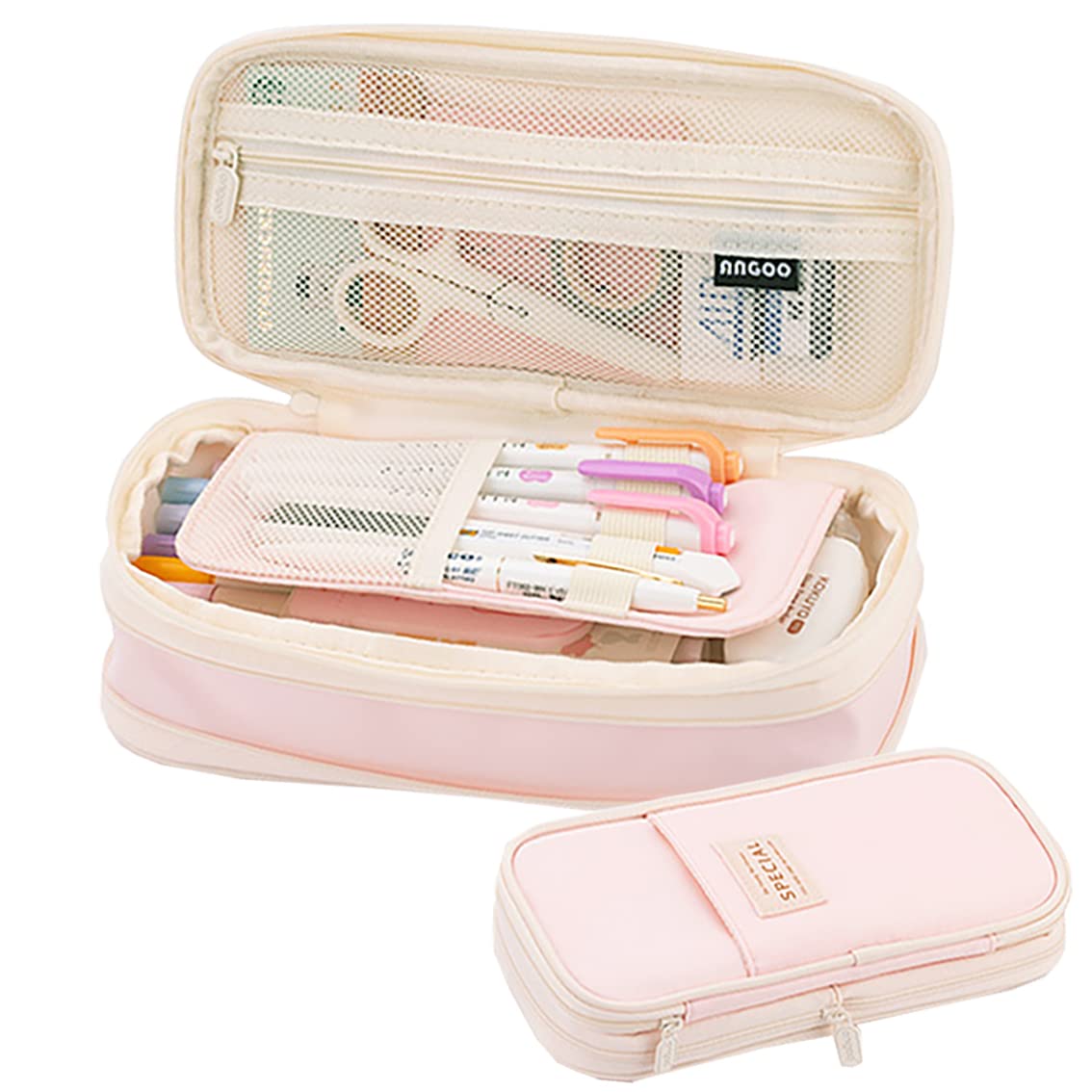 EHOPE Big Capacity Pencil Pen Case Office Large Storage High Capacity Bag Pouch Holder Box Organizerfor Office Travel Holder Box（Light Pink-1）