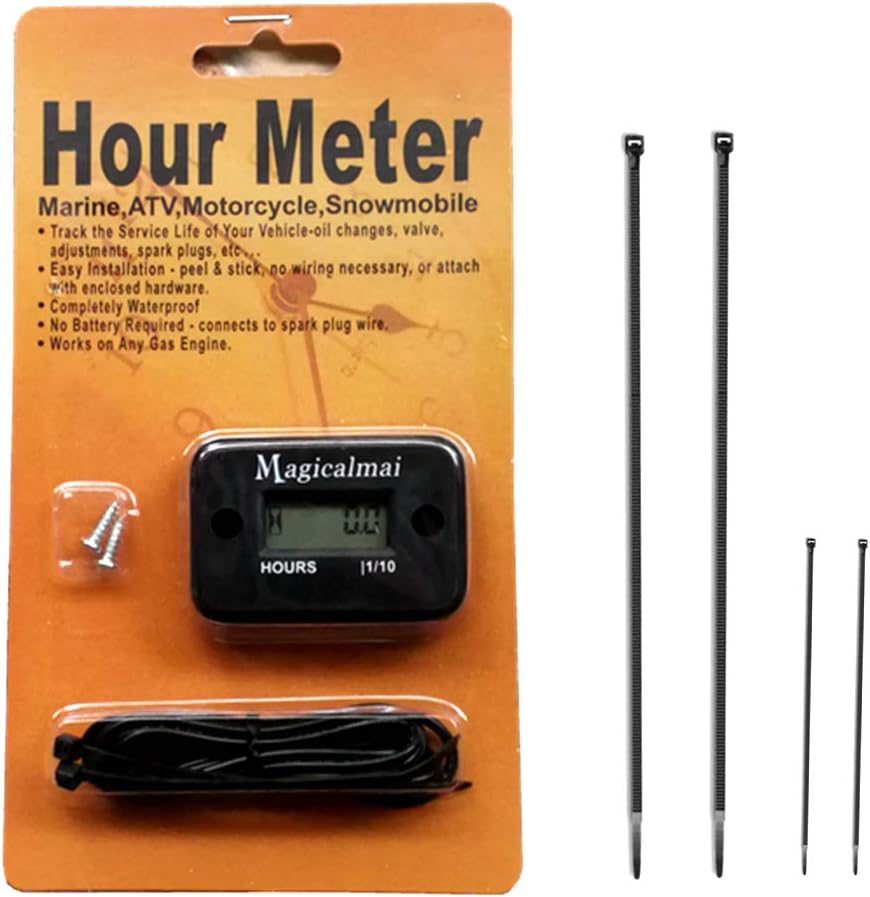 Inductive Hour Meter for Gas Engine Generator Lawn Mower Pressure Washer Marine ATV Boat Outboard Motor Dirt Bike Motorcycle Waterproof Hr Meters - Black