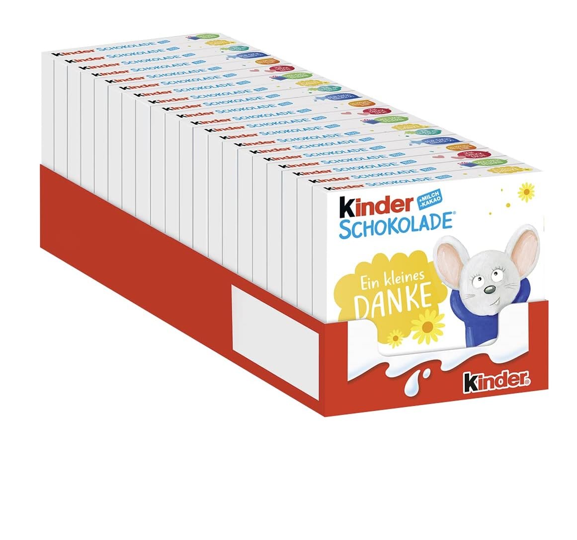Kinder Schokolade – Osterschokolade für Sie und Ihn, Süßigkeiten fürs Osternest – Schokoriegel aus gefüllter Vollmilchschokolade – 20 Packungen mit je 4 Einzelriegeln (20 x 50g)