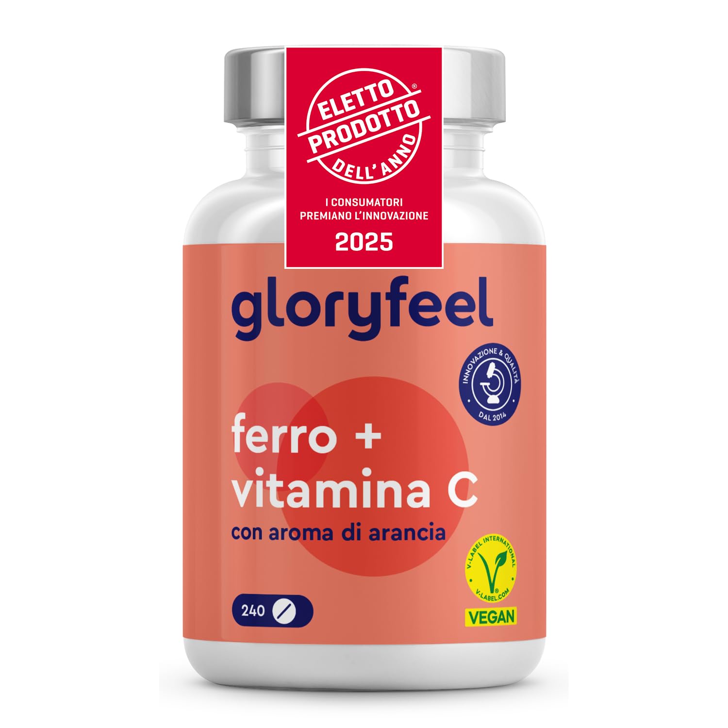 Ferro Integratore 20mg + Vitamina C, 240 Compresse, Eletto PRODOTTO DELL'ANNO 2025, Ferro Integratore per Anemia, Mestruazioni e Stanchezza Fisica, Alta Biodisponibilità, Ricostituente Sangue, Vegan