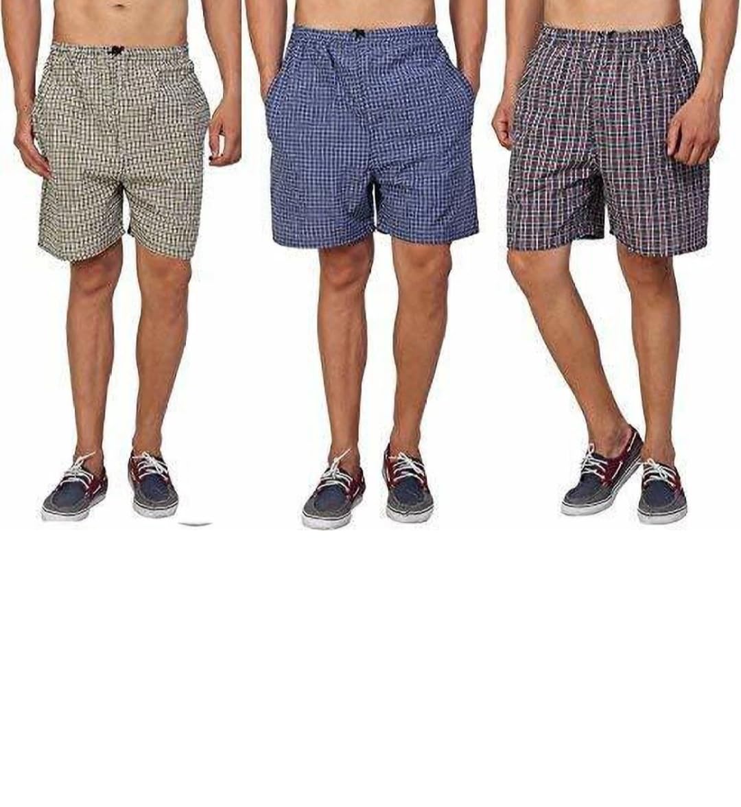 | Men’s Regular Fit 100% Cotton Casual Lounge Shorts | Dual Pocket Sleep Shorts Regular Fit | Pack of 3