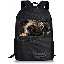 Coloranimal Cute Pug Dog Backpack Kids Vintage Denim Print School Bags Girls Bookbags