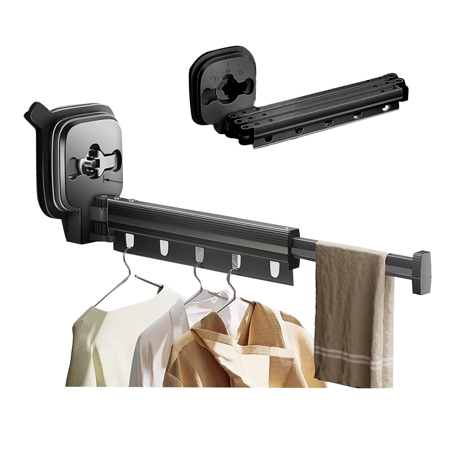 Sohodoo Folding Clothing Rack Suction Cup, Retractable Clothes Drying Rack with Suction Cup Clothes Laundry Hanger(Black,One Paragraph)