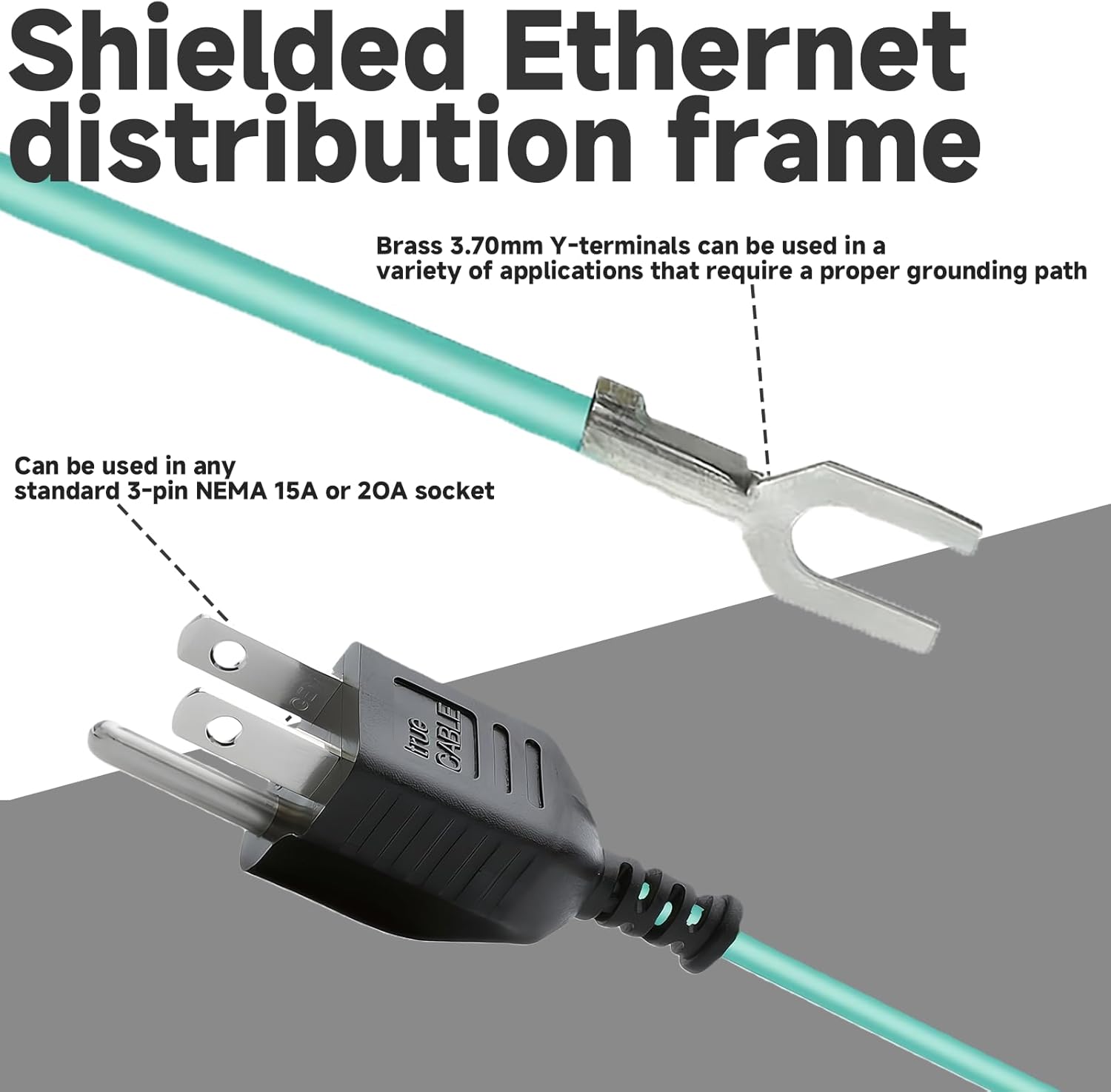 Shielded Ethernet Patch Panel Bond Ground Extension Cord for NEMA 5-15P 3 Prong Plug, 14AWG 6.5FT Grounding Cable with 3.70mm Y Terminal Wiring Harness