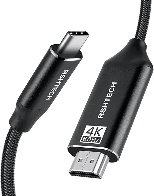RSHTECH USB C to HDMI Cable 3m (4K@60Hz) Thunderbolt 3/USB-C to 4k HDMI Cable Compatible with MacBook Pro, MacBook Air, Surface, Galaxy and More Type-C Devices (3M/9.8ft)