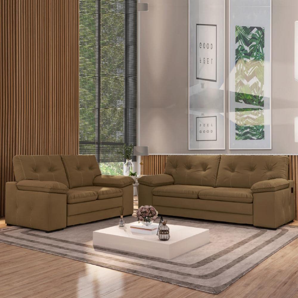 Conjunto de Sofá 2 e 3 Lugares Genova Suede Capuccino | Amazon.com.br