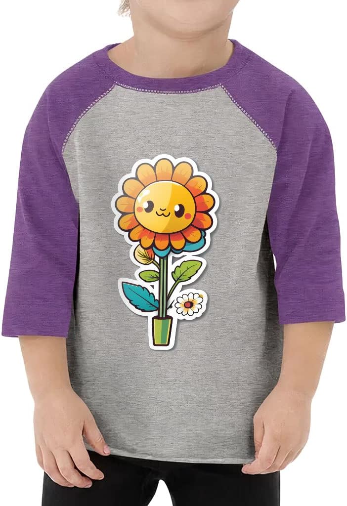 Cute Flower Toddler Baseball T-Shirt - Cartoon Print 3/4 Sleeve T-Shirt - Trendy Design Kids' Baseball Tee