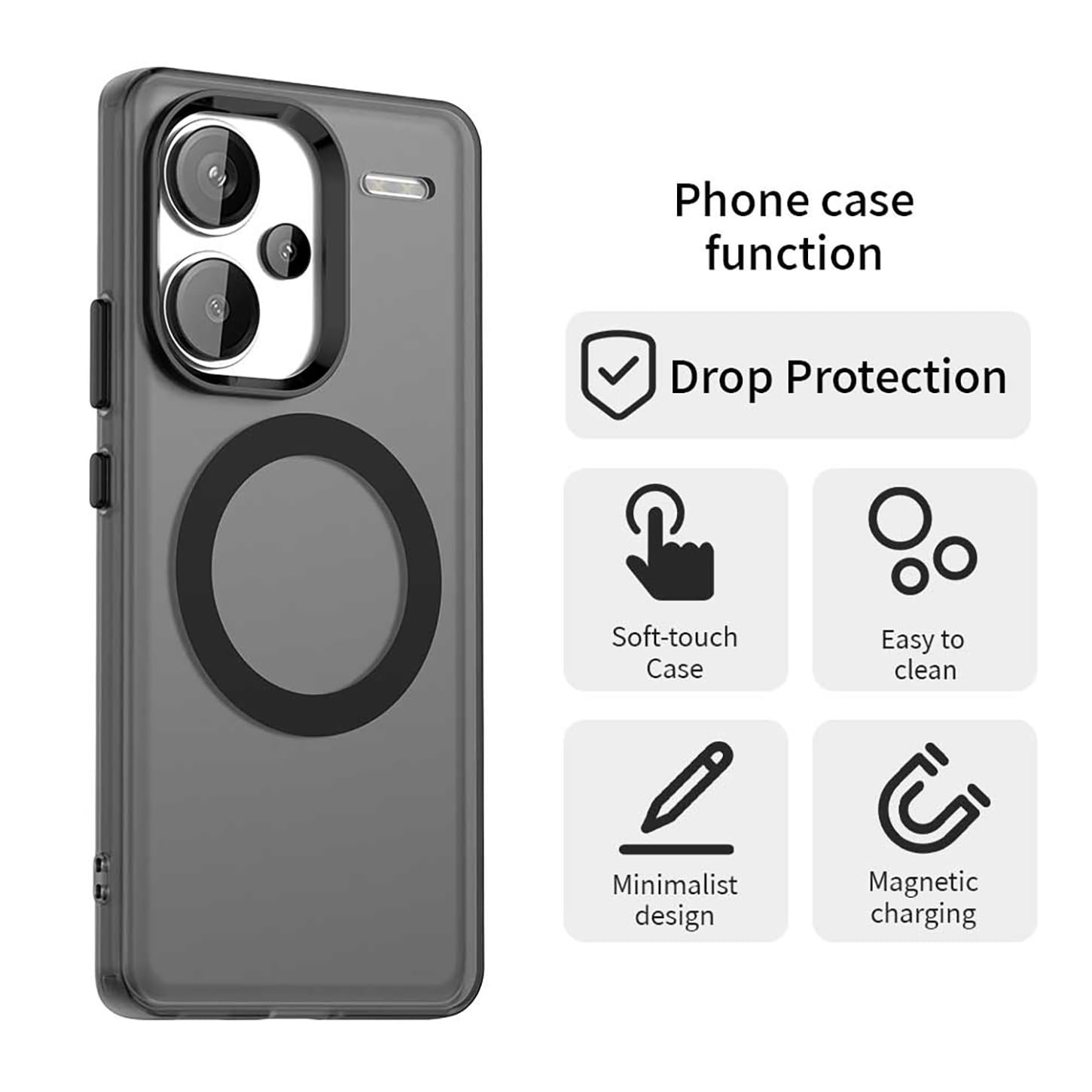 ILING Cover per Xiaomi Redmi Note 13 5G, Compatibile con la Ricarica Magnetica, Ultra Sottile Traslucida Matte Rigido PC + Flessibile Silicone TPU Bumper Antiurto Custodia (Viola