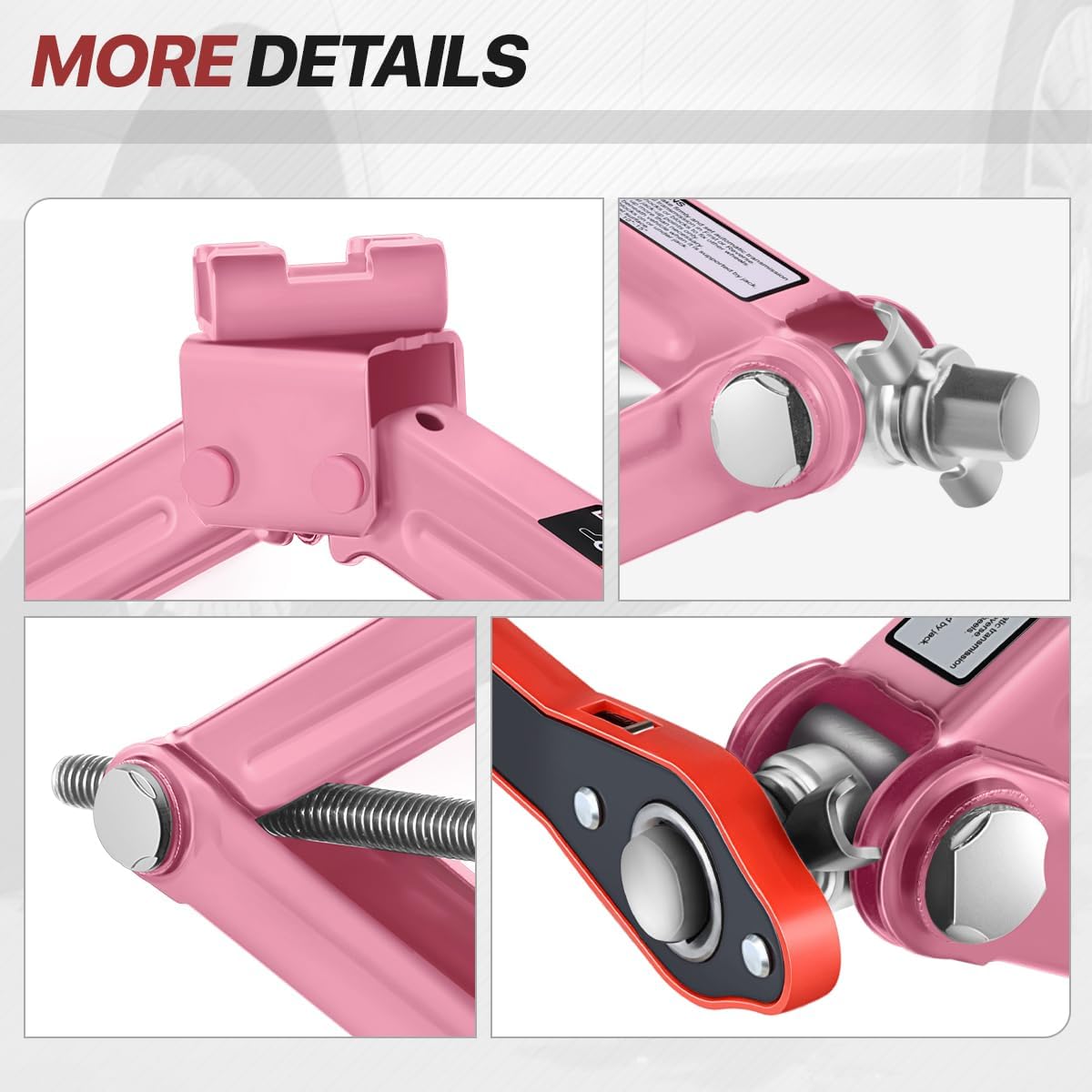 Scissor Jacks for 1.5 Ton (3000lb) Tire Jack Repair with Car Jack Ratchet Wrench, Emergency Tire Changing for Car SUV MPV, Lifting Range 15.2" - Min 4", Pink