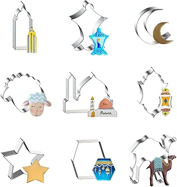 Eid Mubarak Ramadan Cookie Cutters 9 Piece Set - a | Mosque Lantern Crescent Moon Sheep Lamb Islamic Muslim Church Star Camel