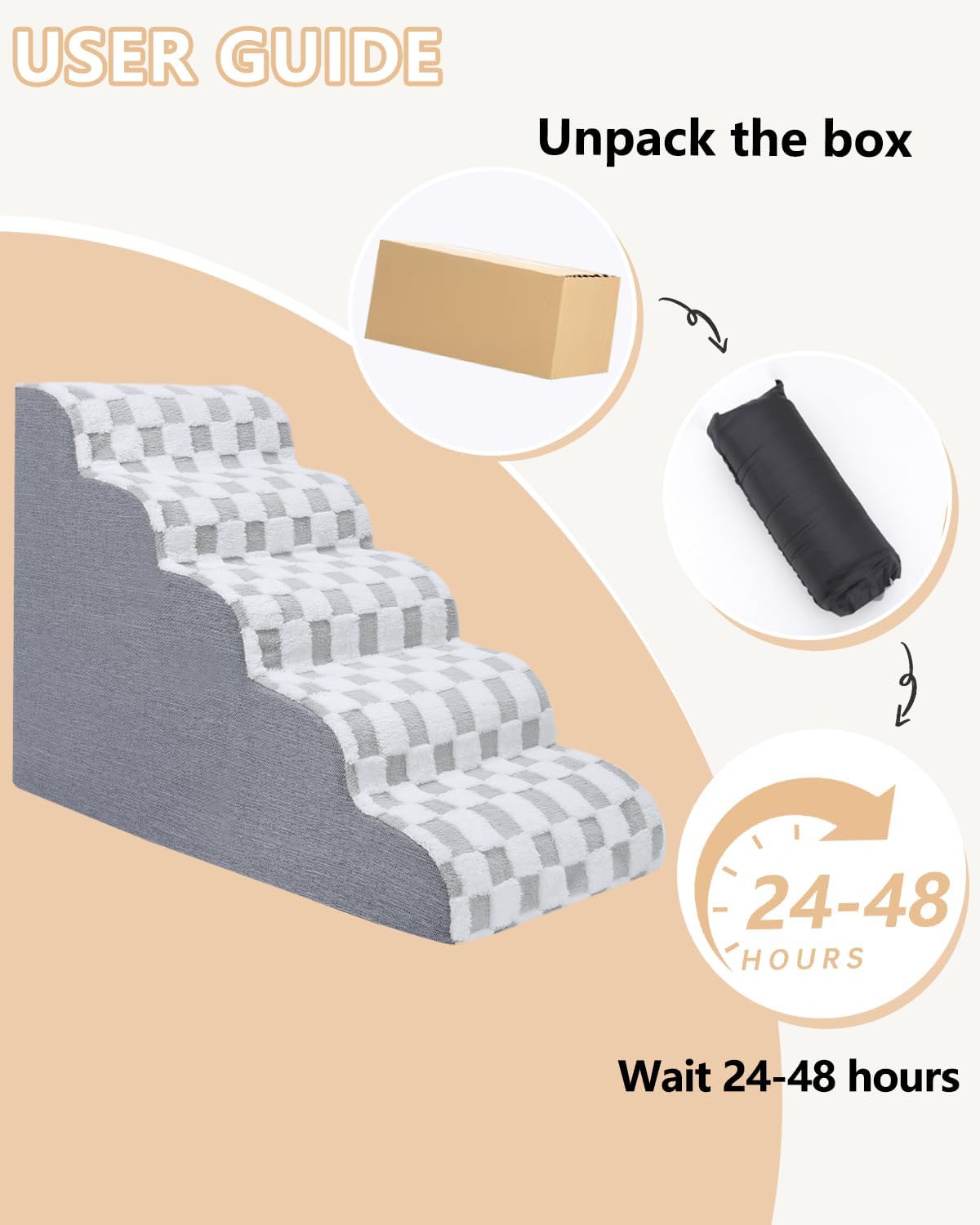 KSIIA Dog Stairs Curved Dog Steps for Bed 5-Tier Pet Stairs Supportive Pet Steps for High Beds Couch Sofa Chair with Removable Washable Cover & Non-Slip Bottom, 33" D x 16" W x 22" H, Grey
