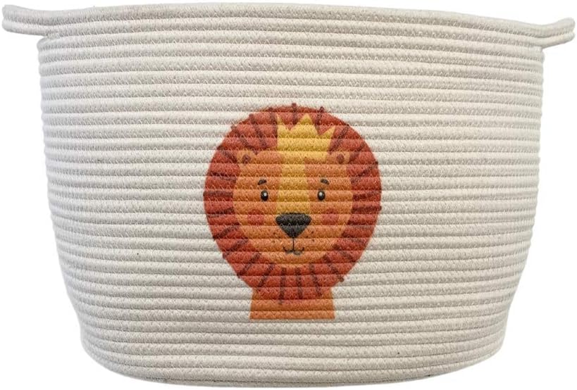 Cute Safari Lion Nursery Baby Basket/ Baby Hamper/ Woven Storage Basket /Rope Cotton Baby Laundry Hamper Large - 11"H x 17.7"W x 13.4"L/Nursery Storage Toys Books Kids Dog Blanket Decor/Baby Gift