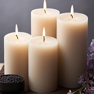 Unscented Ivory Pillar Candles Set of 6-2.8x4 inch - Dripless and Smokel...