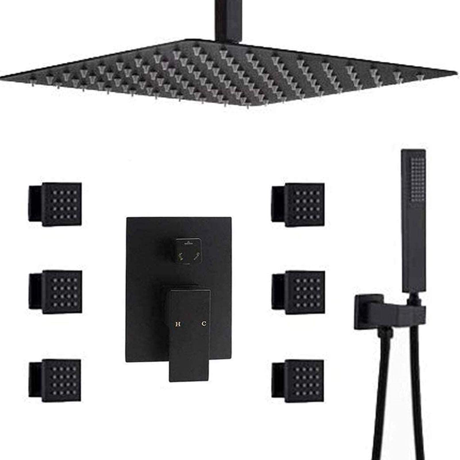 Robinet de douche de pluie de plafond noir pour soulager les tensions avec 6 jets