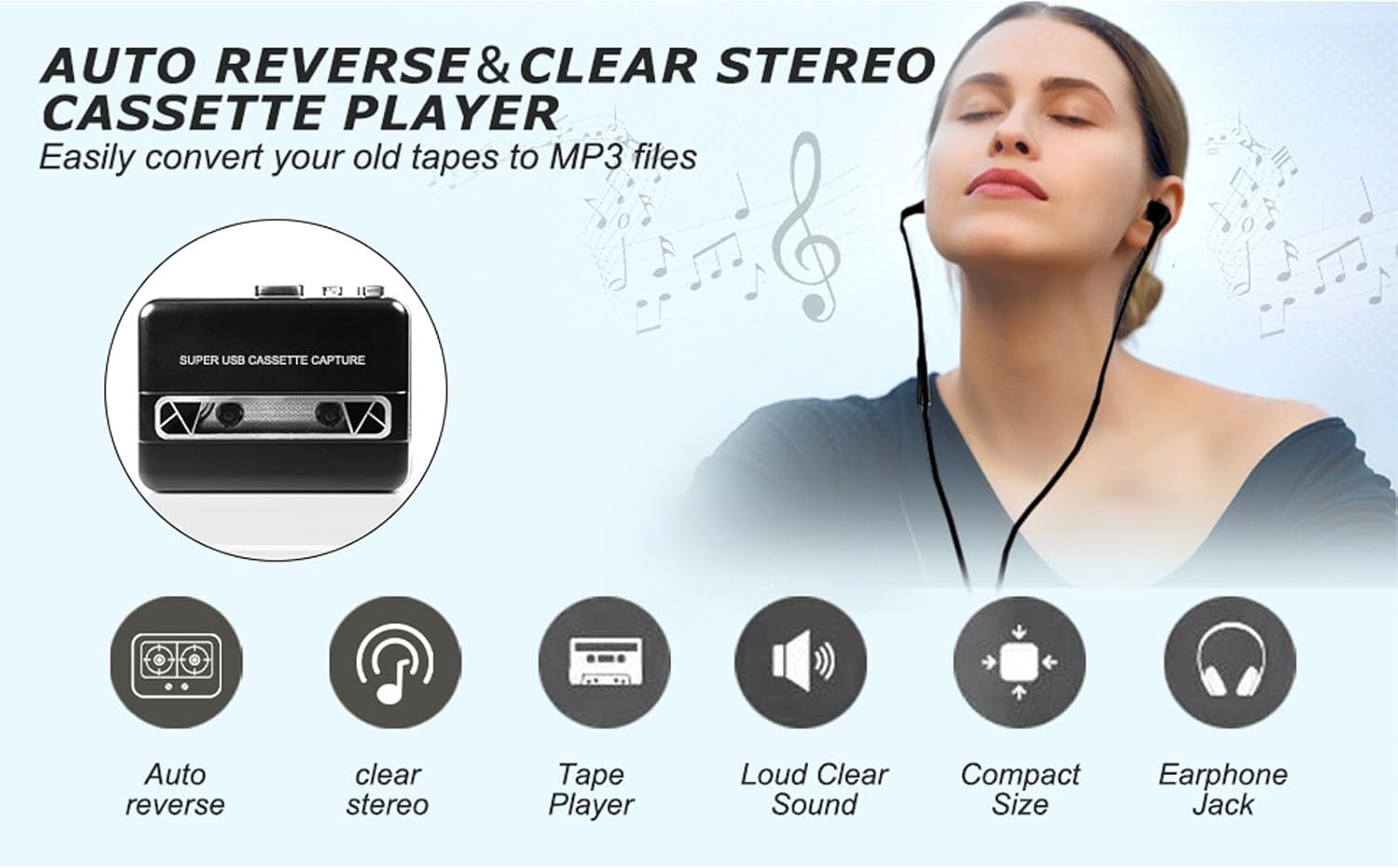 CUIFATI Cassette Tape Player with Built in Speaker, 3.5mm Earphone Jack Portable Cassette to MP3 Converter, Cassette Player Tape Recorder for Laptop PC CD Burner