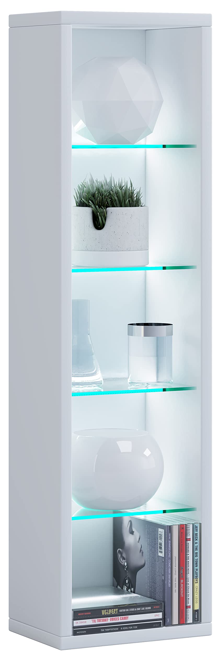VCM Holz CD/DVD Regal | Standregal mit Glasböden, H 77 x B 21 x T 14 cm