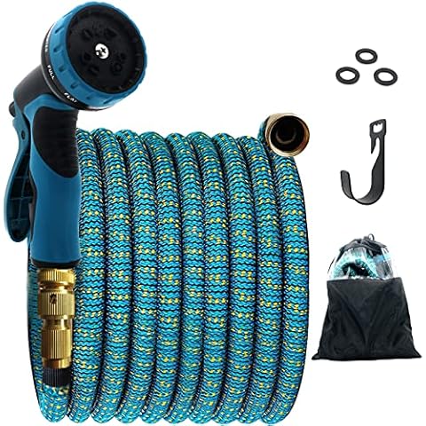 Expandable Garden Hose 100 ft - Flexible Water Hose with 10 Function Spray Nozzle, 3/4 Inch Solid Brass Fittings, Triple 4-Layer Latex Core and Extra Strength 3750D, Lightweight Retractable Hose Cover