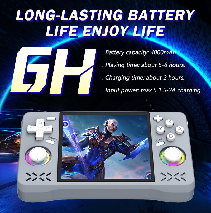 Console di gioco portatile retrò, schermo IPS da 4 pollici, con custodia, 64 G con 18000 giochi, sistema Linux, mini arcade portatile tascabile (grigio, 128 g)