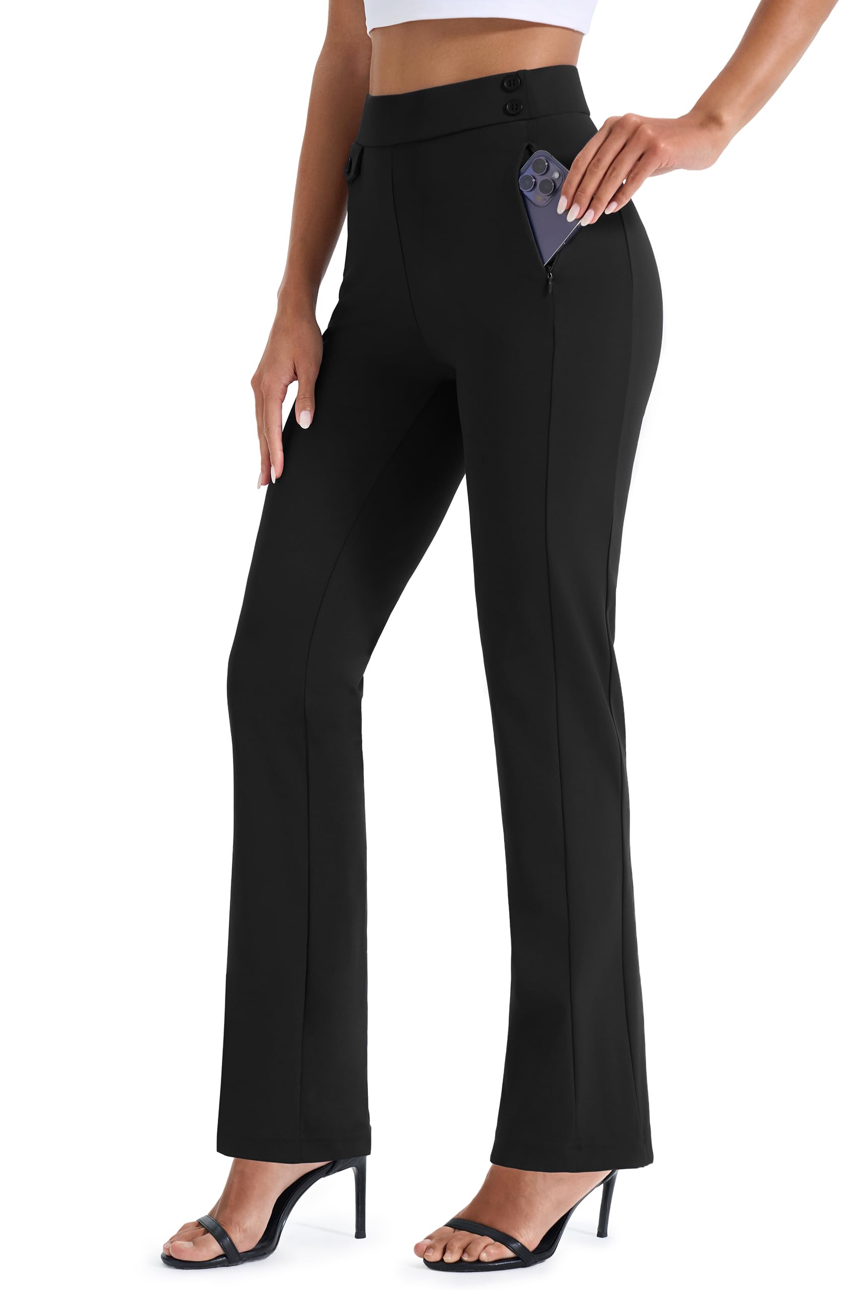 AFITNE Womens Yoga Dress Pants High Waist Pull On Stretchy Straight Leg Work Casual Slacks with Water-Repellent Fabric