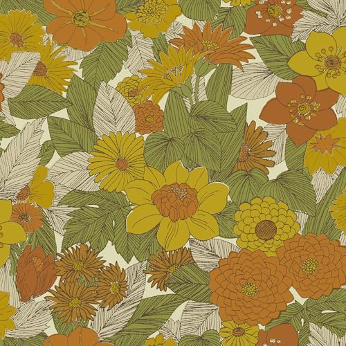 Retro Floral Yellow & Orange Peel and Stick...