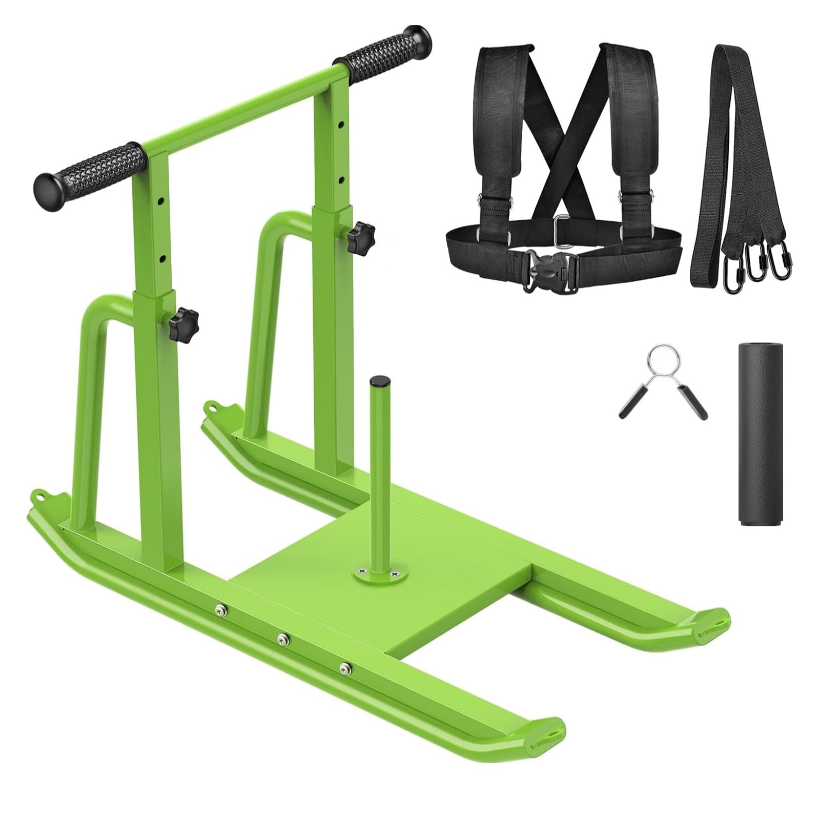 Kipika Trineos de peso para entrenamiento, trineo de fútbol de empuje y tirar, mango de altura ajustable, marco de acero resistente, taladros para velocidad de carrera, fuerza, diseñado para discos de
