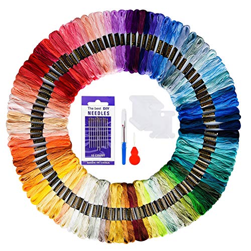 Embroidery Threads 100 Skeins PackAUERVO Embroidery Floss Cross Stitch ThreadsFriendship Bracelets ThreadCrafts Floss Rainbow Color with Free Embroidery Needles Floss Bobbins