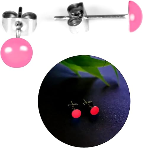 Miniatura 15 de Glow-in-the-Dark 5mm Round Stainless Steel Stud Earrings for Women, Teens & Girls - Hypoallergenic, Flat Back Earrings, Handmade in Italy, Jewelry