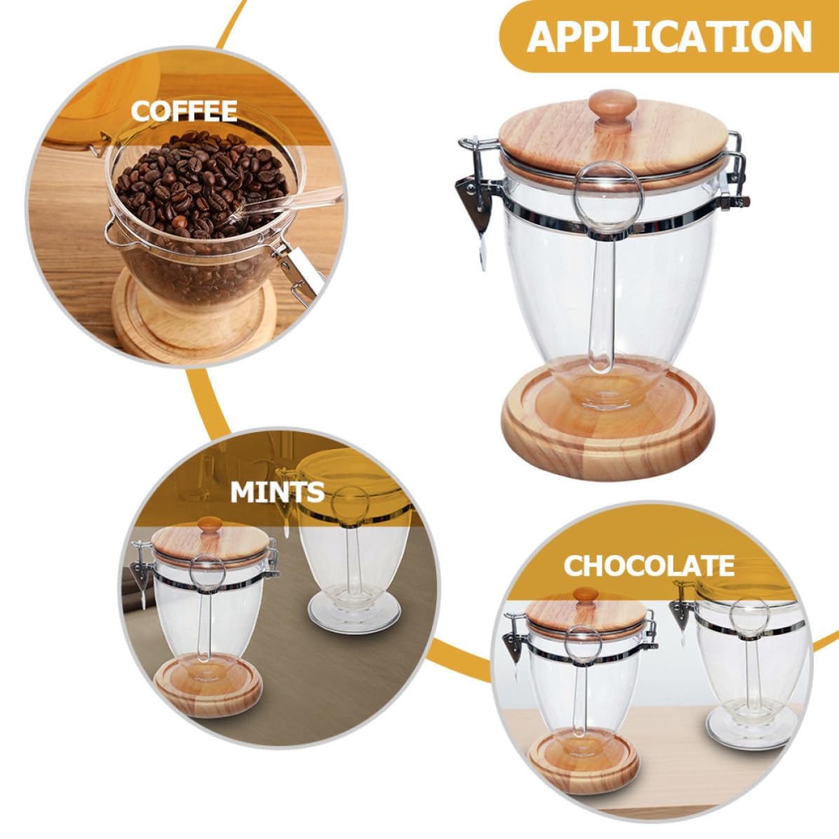 Luftdichtes Glas mit Griff, Transparentes Kaffeeglas aus Eiche und Metall | Tisch Teedose für Teebeutel und Losen Tee, Glatte Oberfläche, Glanz, Simple Form
