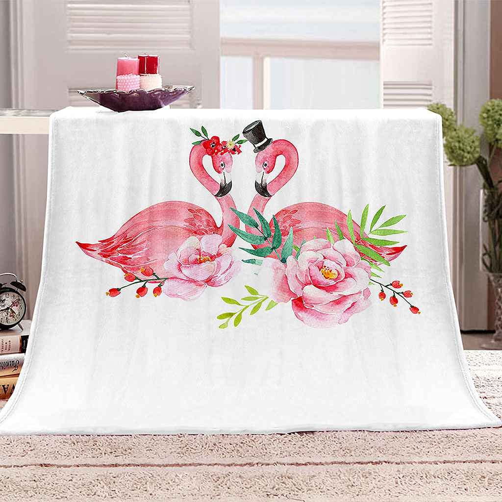 Couverture polaire flamant rose chaude et douce en microfibre de flanelle lavable
