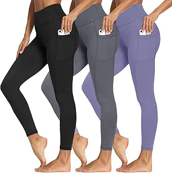 3 Packs Leggings with Pockets for Women, Soft High Waisted Tummy Control Workout Yoga Pants