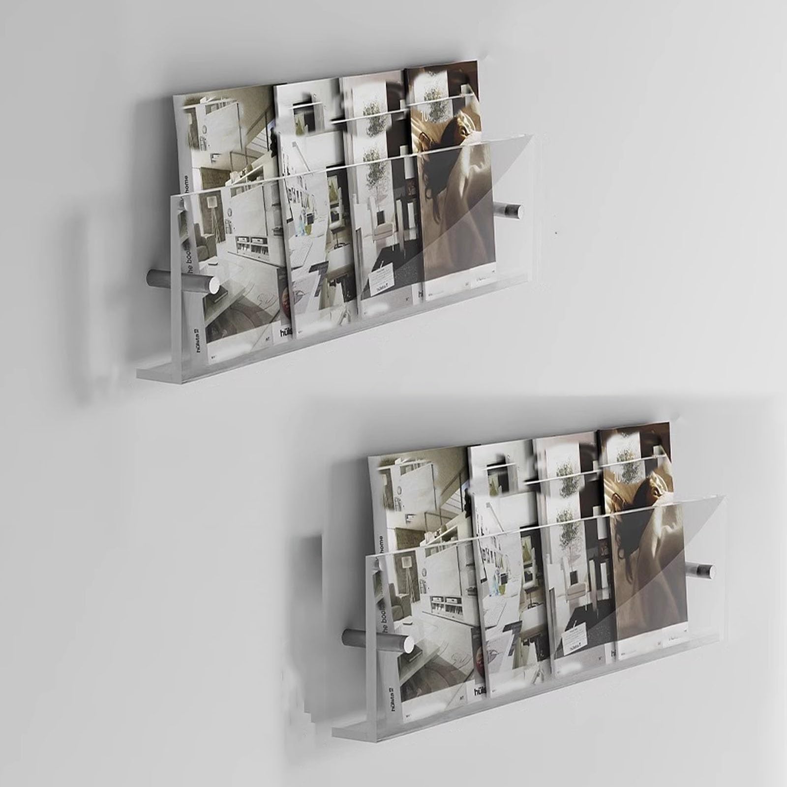 Zeitschriftenständer zur Wandmontage, Set mit 2 transparenten Organizer für Wohnzimmer, Badezimmer, Kinderzimmer, Umschlag-Aktenhalter für A3, A4, A5, A6, Rechnungen und Broschüren, stilvolle und