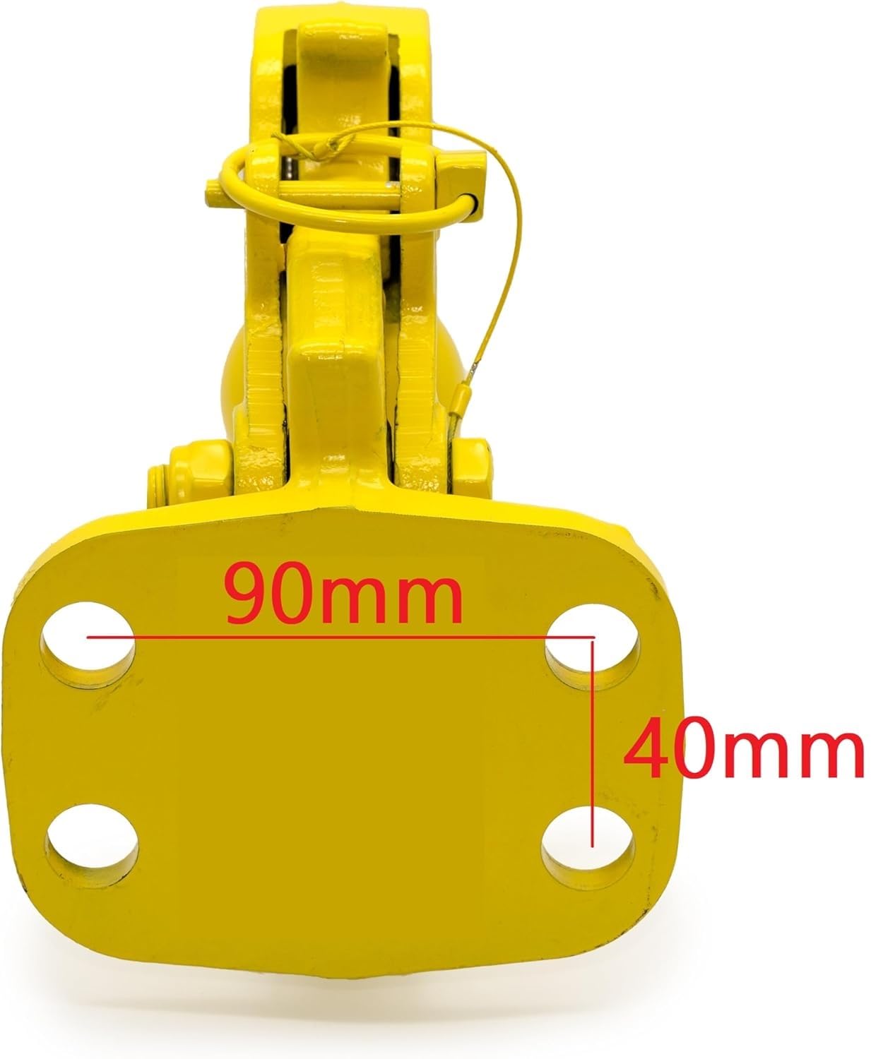 Crochet Boule attelage 3500Kg Mixte 4 Trous Jaune, Chape D’attelage 3T5 Boule diam 50mm, entraxe perçage 90x40mm, pour Anneaux 68 ou 76 mm. Livré avec visserie. Vendeur en France