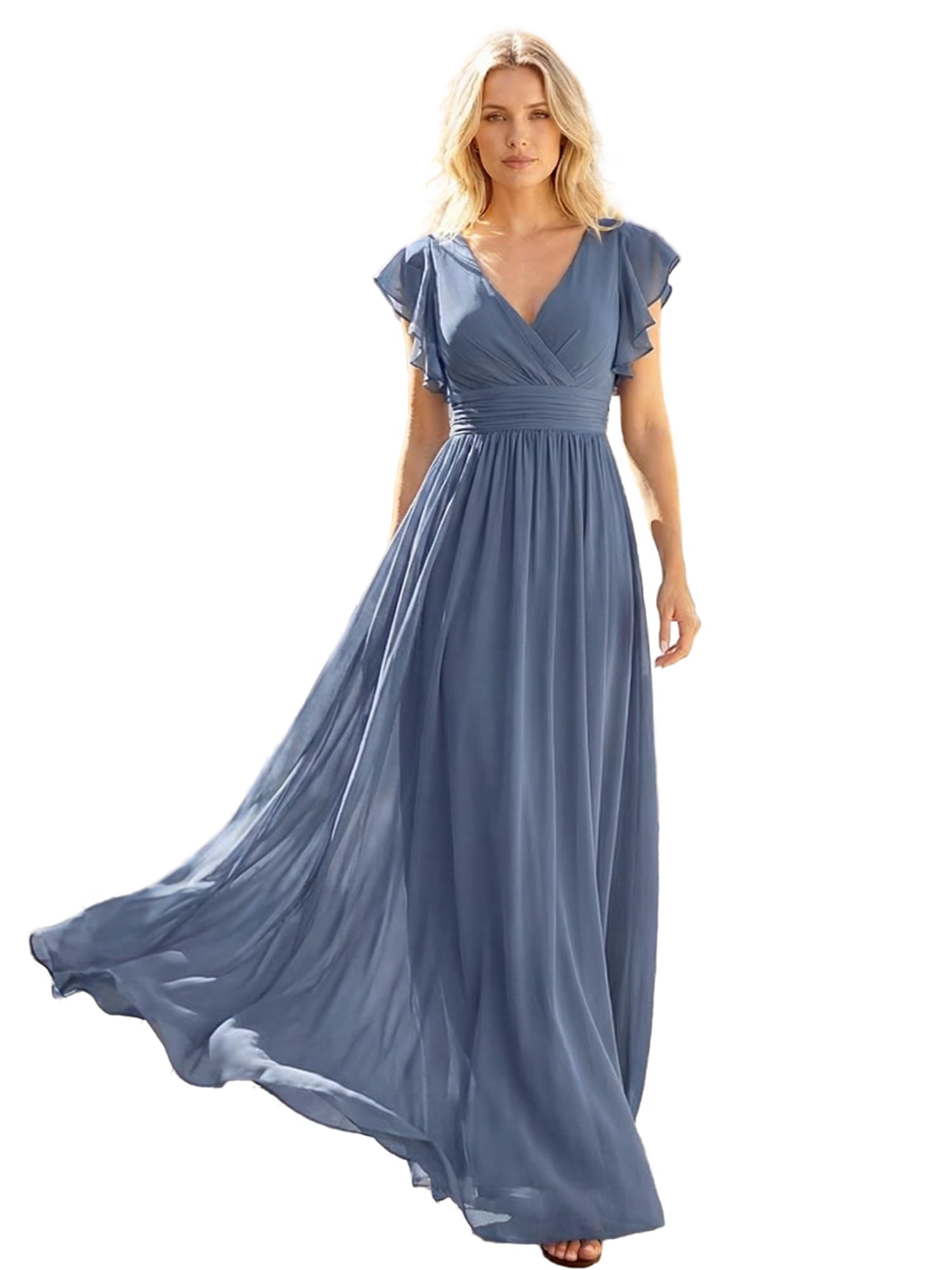 Ever-Pretty Abendkleider Lang V-Ausschnitt Brautjungfernkleider Chiffon für Hochzeit DS01819